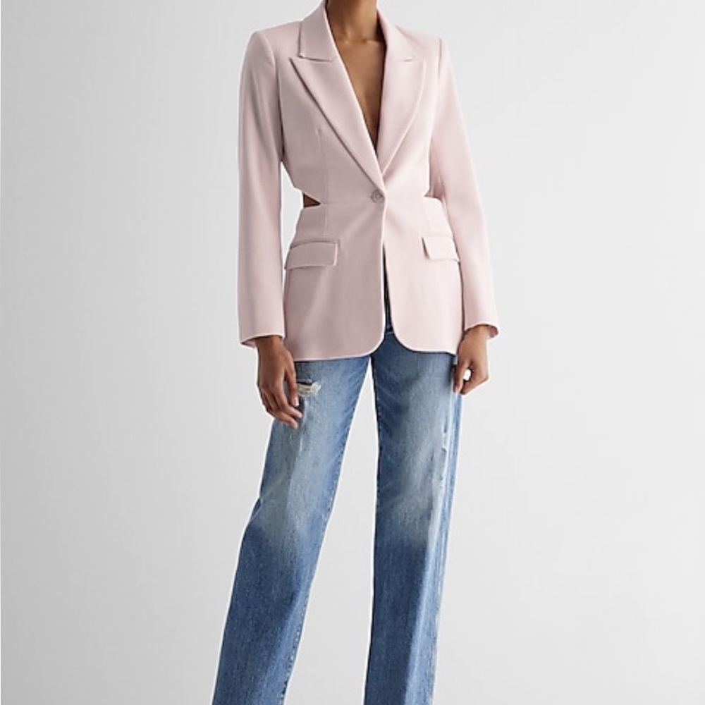 Express Blush Pink Tailored Single-Button Blazer … - image 5